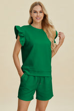 Load image into Gallery viewer, Double Take Full Size Texture Round Neck Ruffle Sleeve Top and Shorts Set
