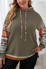 Load image into Gallery viewer, Plus Size Waffle-Knit Geometric Dropped Shoulder Hoodie
