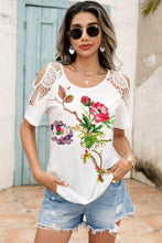 Load image into Gallery viewer, Shiny Lace Detail Round Neck Cold Shoulder Blouse
