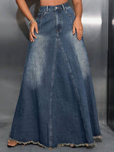 Load image into Gallery viewer, Raw Hem High Waist Denim Skirt with Pockets
