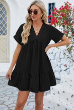 Load image into Gallery viewer, Ruched Tiered V-Neck Short Sleeve Mini Dress
