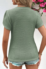 Load image into Gallery viewer, Mist Green V Neck Petal Sleeve Waffle Knit T-Shirt
