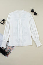 Load image into Gallery viewer, White Floral Embroidered Shirred Sleeve Elegant Shirt
