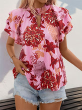 Load image into Gallery viewer, Ruffled Printed Round Neck Short Sleeve Blouse
