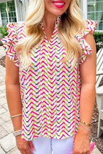 Load image into Gallery viewer, Multicolor Chevron Print Ruffled Sleeve Blouse
