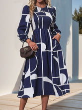 Load image into Gallery viewer, Perfee Smocked Color Block Long Sleeve Midi Dress
