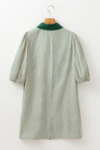 Load image into Gallery viewer, Green Patch Pockets Button Down Short Puff Sleeve Dress
