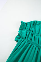 Load image into Gallery viewer, Bright Green Shirred Ruffle Sleeve Button Up Short Dress
