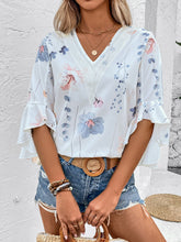 Load image into Gallery viewer, Ruffled Printed V-Neck Half Sleeve Blouse
