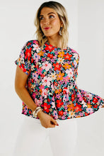 Load image into Gallery viewer, Womens - Colorful Floral Ruffle Peplum Short Sleeves Blouse
