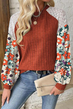 Load image into Gallery viewer, Cinnamon Floral Patchwork Long Sleeve Ribbed Blouse
