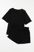 Load image into Gallery viewer, Round Neck Short Sleeve Top and Drawstring Shorts Set
