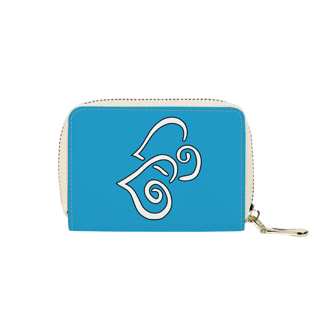 Ti Amo I love you - Exclusive Brand - Manganese Blue Nova - Double White Heart - PU Leather - Zipper Card Holder