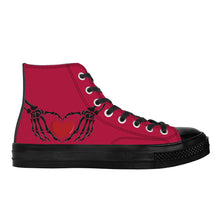 Load image into Gallery viewer, Ti Amo I love you - Exclusive Brand - Cardinal - Skeleton Hands with Heart - High Top Canvas Shoes - Black  Soles
