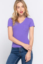 Load image into Gallery viewer, ACTIVE BASIC V-Neck Ribbed Short Sleeve Knit T-Shirt Ti Amo I love you
