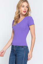 Load image into Gallery viewer, ACTIVE BASIC V-Neck Ribbed Short Sleeve Knit T-Shirt Ti Amo I love you
