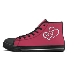 Load image into Gallery viewer, Ti Amo I love you - Exclusive Brand - Viva Magenta - Double White Heart High-Top Canvas Shoes - Black Soles
