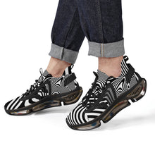 Load image into Gallery viewer, Ti Amo I love you - Exclusive Brand - Black &amp; White Wavy Pattern - Not Symetrical- Script Double Heart - Air Max React Sneakers - Black Soles
