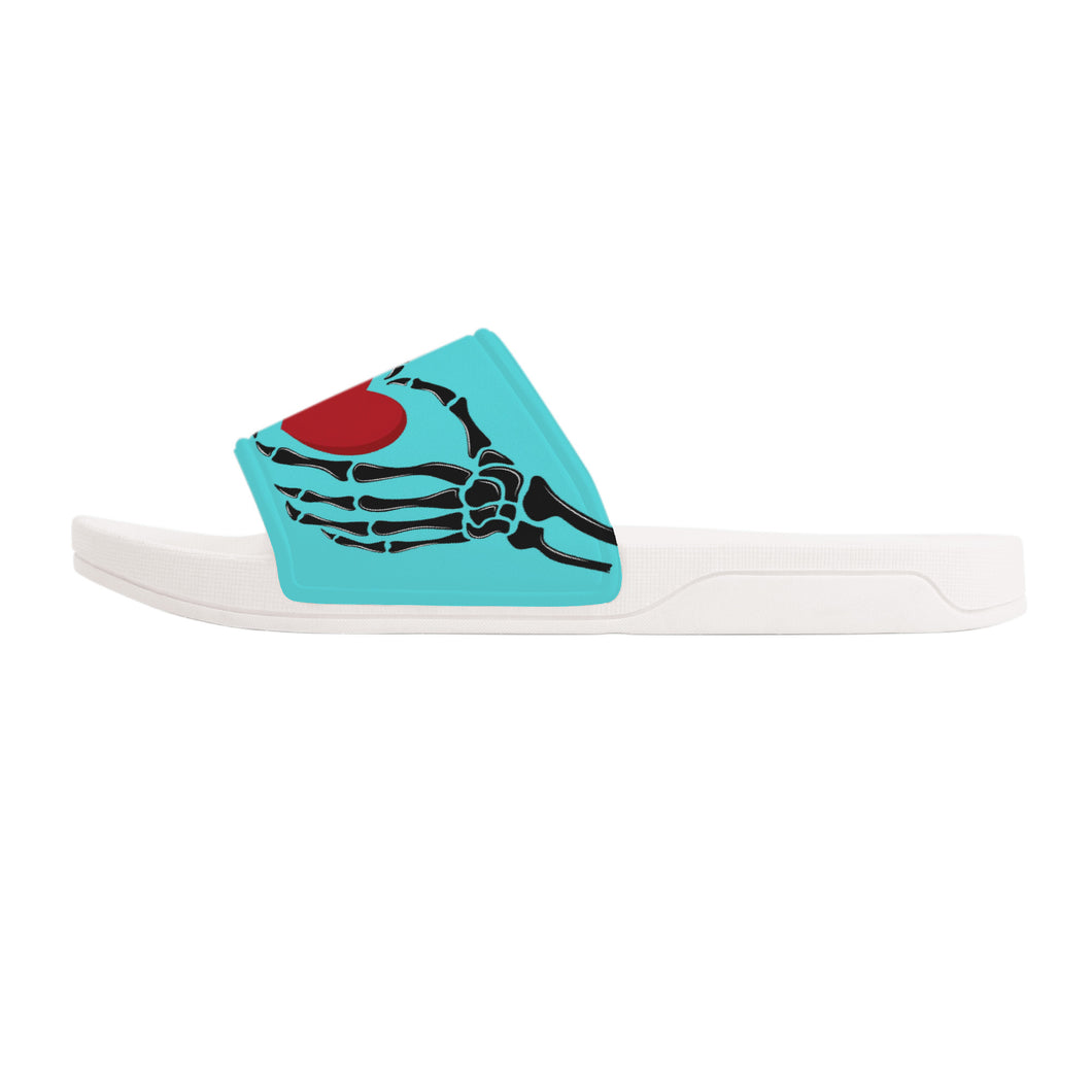 Ti Amo I love you - Exclusive Brand - Medium Turquoise Blue- Skeleton Hands with Heart -  Slide Sandals - White Soles