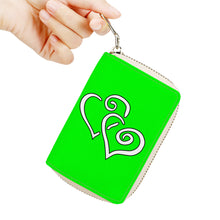 Load image into Gallery viewer, Ti Amo I love you - Exclusive Brand - Green - Double White Heart - PU Leather - Zipper Card Holder
