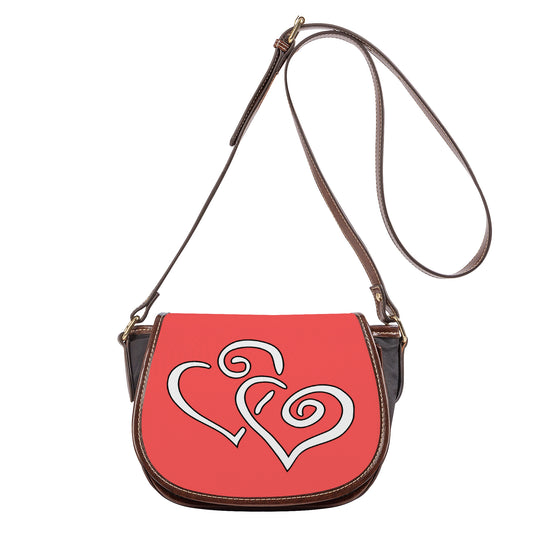 Ti Amo I love you - Exclusive Brand - Persimmon - Double White Heart - Saddle Bag