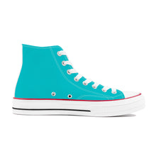 Load image into Gallery viewer, Ti Amo I love you - Exclusive Brand - Vivid Cyan (Robin&#39;s Egg Blue) - White Daisy - High Top Canvas Shoes - White Soles
