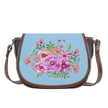 Load image into Gallery viewer, Ti Amo I love you - Exclusive Brand - Jeans Blue - Pink Floral Pattern -  Saddle Bag
