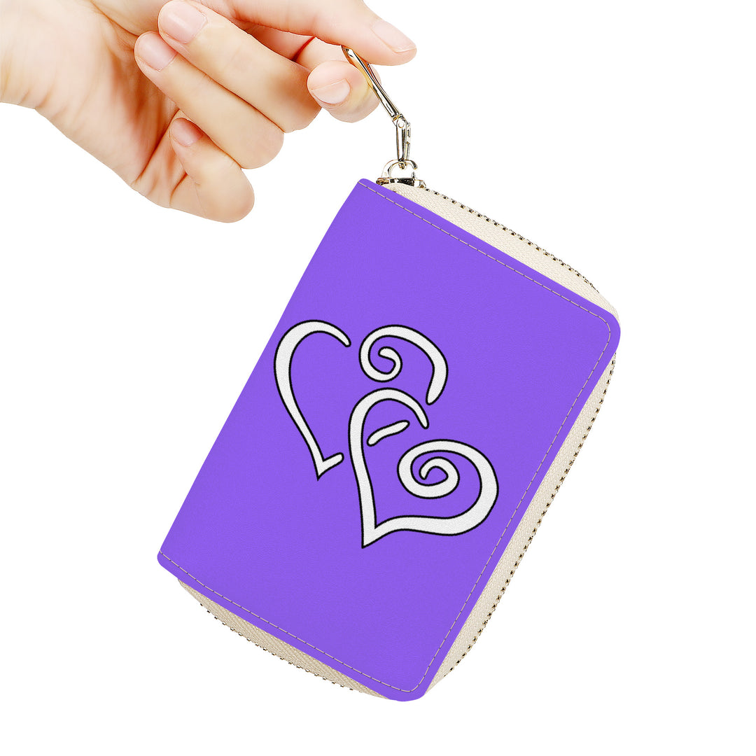 Ti Amo I love you - Exclusive Brand - Heliotrope 3 - Double White Heart - Zipper Card Holder