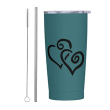 Load image into Gallery viewer, Ti Amo I love you - Exclusive Brand - Casal - Double Black Heart - 20oz Stainless Steel Straw Lid Cup
