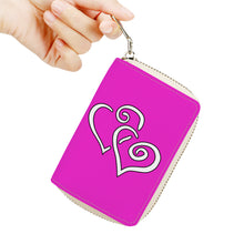 Load image into Gallery viewer, Ti Amo I love you - Exclusive Brand - Shocking Pink - Double White Heart - PU Leather - Zipper Card Holder
