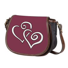 Load image into Gallery viewer, Ti Amo I love you - Exclusive Brand - Velvet Maroon - Double White Heart - Saddle Bag
