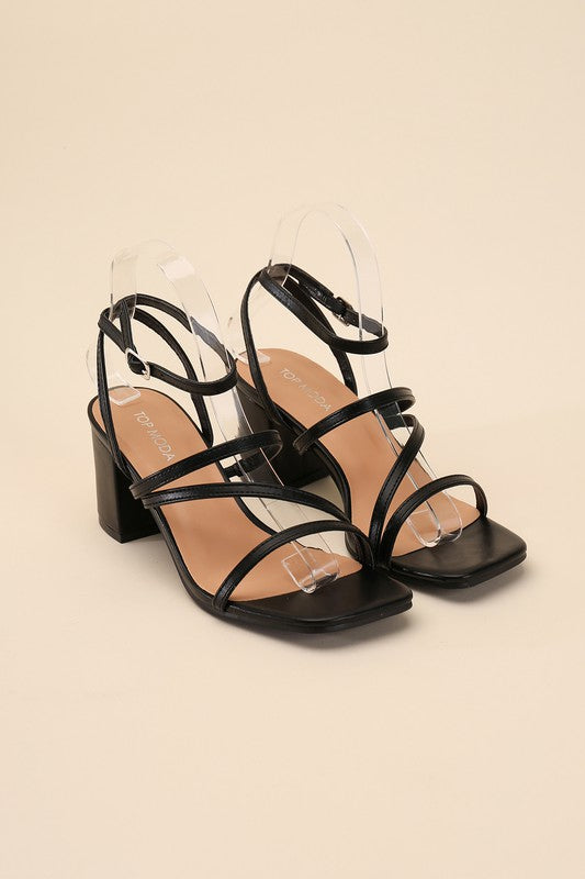 Ali - Black or White -  Square Toe - Strappy - Low Sandal Heel Ti Amo I love you