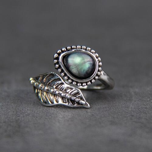 Alloy Moonstone Leaf Bypass Ring Ti Amo I love you