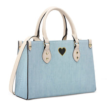 Load image into Gallery viewer, Ti Amo I love you - Exclusive Brand - Powder Blue Denim - Luxury Womens PU Tote Bag - Cream Straps
