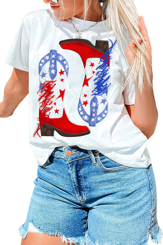 American Flag Boots Pattern Sequin Graphic Tee Ti Amo I love you