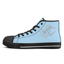 Load image into Gallery viewer, Ti Amo I love you - Exclusive Brand - Regent St Blue - Double White Heart High-Top Canvas Shoes - Black Soles
