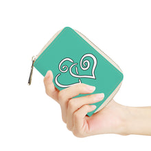 Load image into Gallery viewer, Ti Amo I love you - Exclusive Brand - Light Sea Green - Double White Heart - Zipper Card Holder
