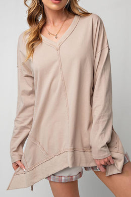 Apricot Exposed Seam V Neck Split Hem Tunic Top Ti Amo I love you