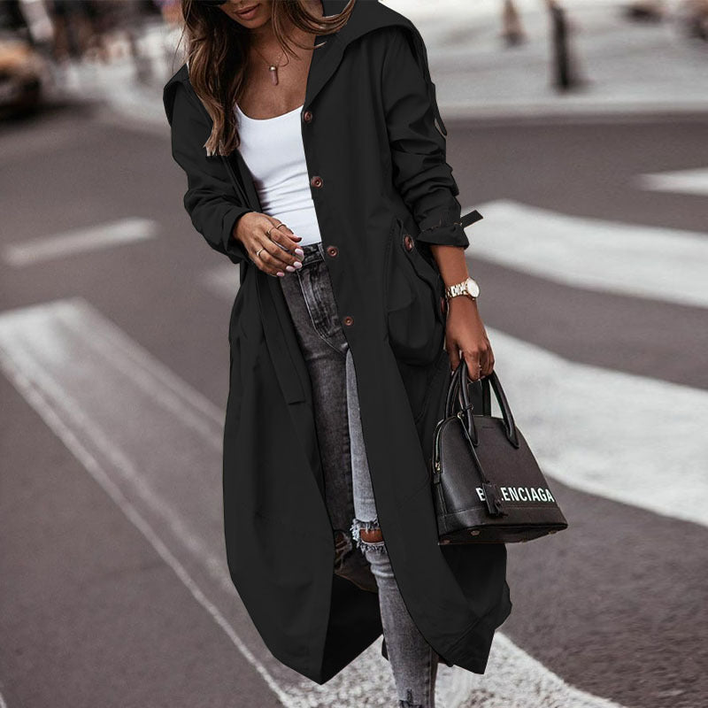 Autumn Winter New Temperamental Casual Large Collared Mid-Length Trench Coat Ti Amo I love you