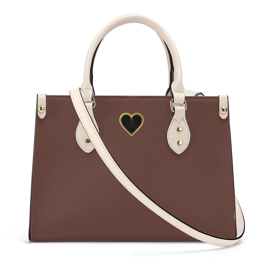 Ti Amo I love you - Exclusive Brand - Tobacco Brown - Luxury Womens PU Tote Bag - Cream Straps