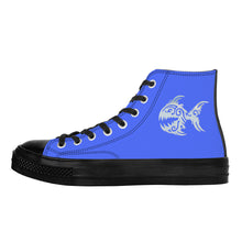 Load image into Gallery viewer, Ti Amo I love you - Exclusive Brand - Neon Blue - Angry Fish - High Top Canvas Shoes - Black  Soles
