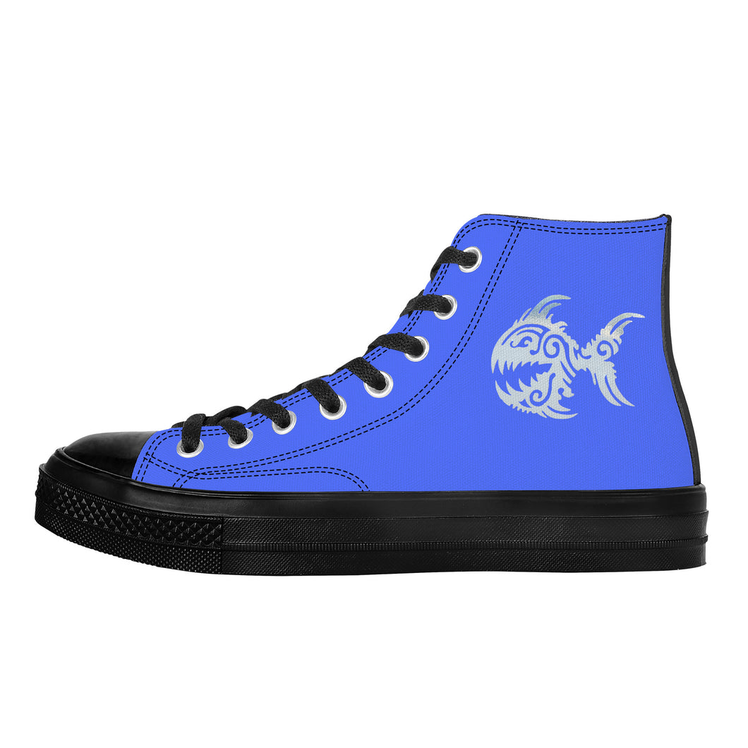 Ti Amo I love you - Exclusive Brand - Neon Blue - Angry Fish - High Top Canvas Shoes - Black  Soles