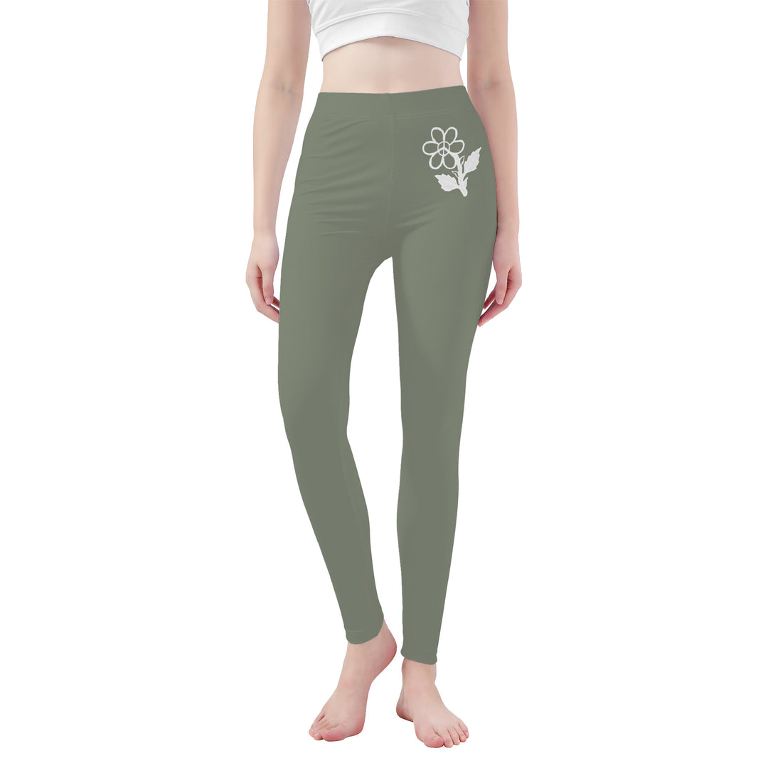 Ti Amo I love you - Exclusive Brand   - Sage Green - White Daisy -  Yoga Leggings