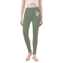 Load image into Gallery viewer, Ti Amo I love you - Exclusive Brand   - Sage Green - White Daisy -  Yoga Leggings
