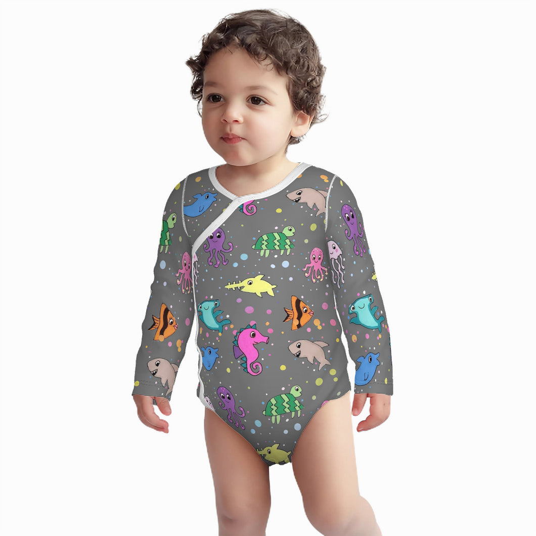 Ti Amo I love you - Exclusive Brand - Dove Gray - Sea Creatures -  Baby Long-Sleeve Bodysuit