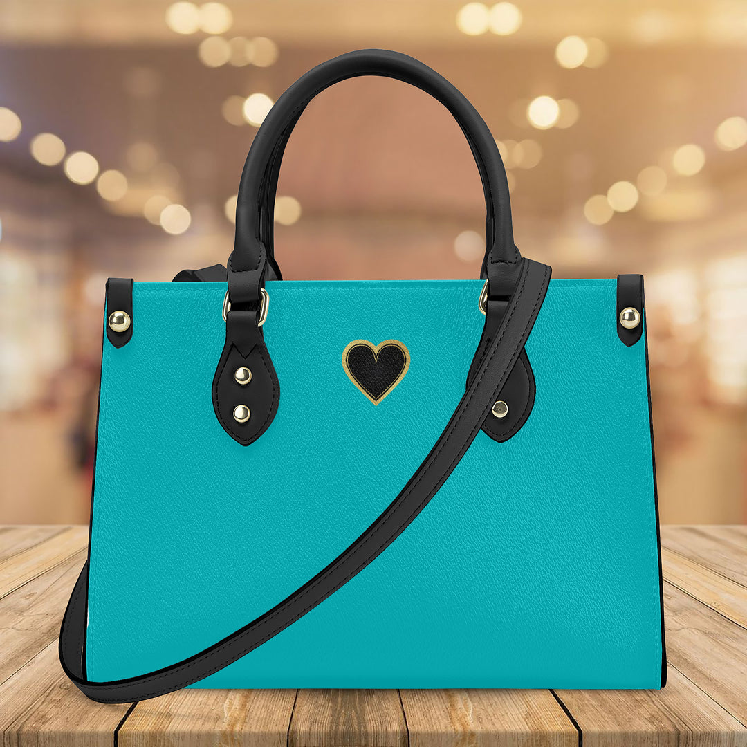 Ti Amo I love you - Exclusive Brand - Vivid Cyan (Robin's Egg Blue) - Luxury Womens PU Tote Bag - Black Straps