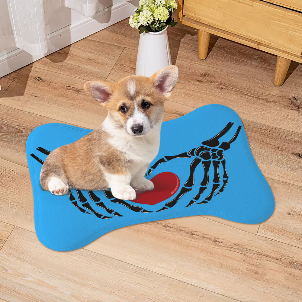 Ti Amo I love you - Exclusive Brand - Medium Cyan Blue - Skeleton Hands with Heart  - Big Paws Pet Rug