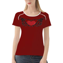 Load image into Gallery viewer, Ti Amo I love you - Exclusive Brand - Dark Burgundy - Skeleton Hands with Heart  -Women&#39;s T shirt - Sizes XS-2XL
