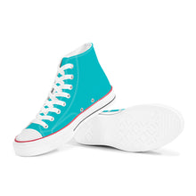 Load image into Gallery viewer, Ti Amo I love you - Exclusive Brand - Vivid Cyan (Robin&#39;s Egg Blue) - White Daisy - High Top Canvas Shoes - White Soles
