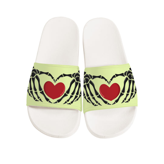 Ti Amo I love you - Exclusive Brand - Tidal Yellow - Skeleton Hands with Heart -  Slide Sandals - White Soles